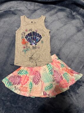 Disney Girls Mermaid Shell Tank & Tropical Leaf Skirt - Gray, Pink, Teal, Purple